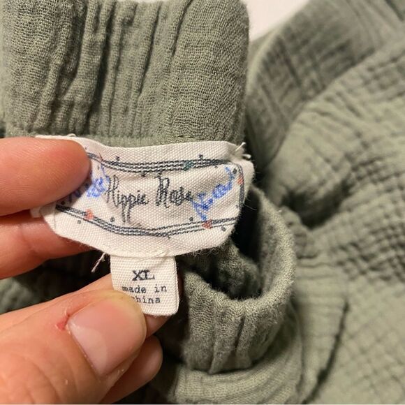 High-Rise Pull-On elastic Shorts muslin cotton gauze green XL - Picture 7 of 7